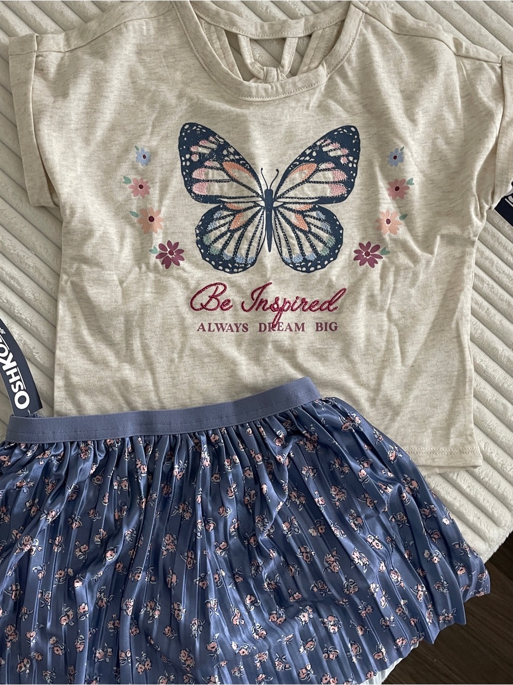 OshKosh Bgosh New Butterfly Floral Outfit Shirt and Skirt Set Girls Size 5